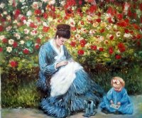 Camille Monet e uma Criança no Jardim - Dimensões: 55,3 cm x 64,7 cm - Criação: 1875