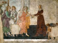 Vênus e as Três Graças Apresentando Presentes a uma Jovem Mulher - Dimensões: 211 cm × 283 cm - Criação: 1483/1486