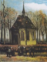 Congregação Deixando a Igreja Reformada em Nuenen - Dimensões: 41,5 cm x 32 cm - Criação: 1884