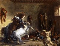 Cavalos Árabes Lutando em um Estábulo - Dimensões: 64,6 cm x 81 cm  - Criação: 1860	